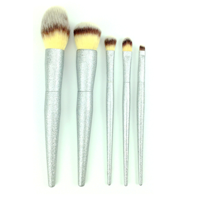 5 Stück Silber Shine Makeup Pinsel Set (Gesicht & Auge)